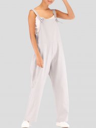 Solid Color Straps Loose Casual Jumpsuit