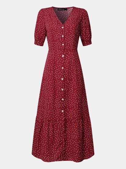 Vintage V-neck Summer Holiday Polka Dot Maxi Dress - Click Image to Close