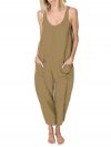 Solid Color Shoulder Strap Loose Jumpsuit With Pocket