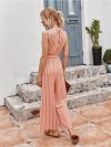 Striped Print Sleeveless O-neck Lace-up Casual Jumpsuit For Women